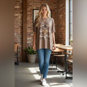 Brown Strappy V-Neck Whatever Lassos Your Longhorn Shirt Thin Size 18 / 20 Light